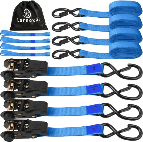 Miniatura 11 de Paquete de 4 correas de trinquete, resistencia a la rotura de 1.826 libras, 1 pulgada x 15 pies, correas de amarre de trinquete de servicio mediano