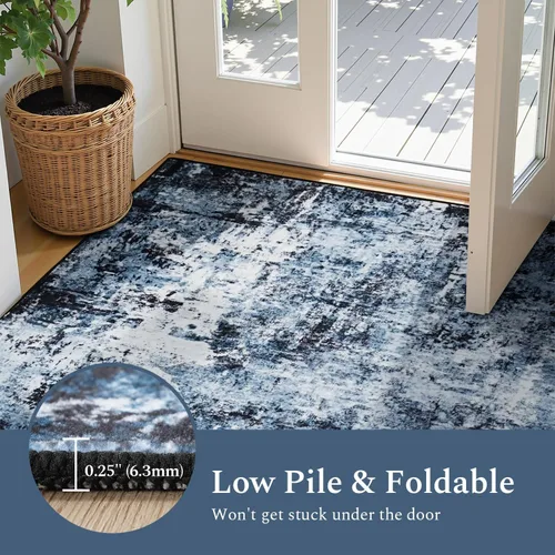 Miniatura 5 de Rugflix Alfombras de área de 8 x 10 pies para sala de estar, alfombra grande lavable, resistente a las manchas, pelo bajo, alfombra oscura moderna