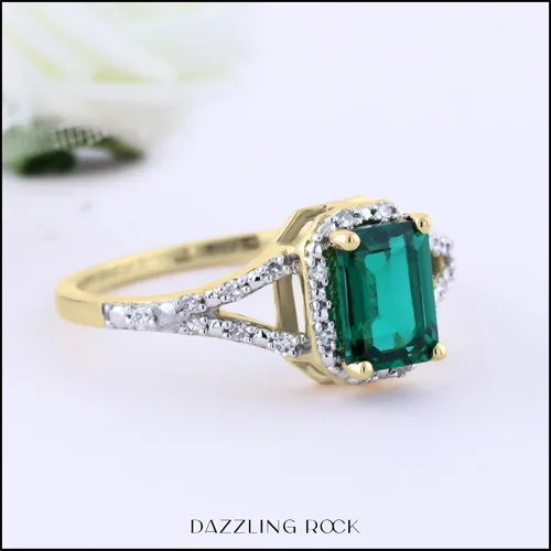 Miniatura 3 de Dazzlingrock Collection Anillo de compromiso con halo de diamante blanco redondo y esmeralda de corte esmeralda creado en laboratorio de 0.276x0.197