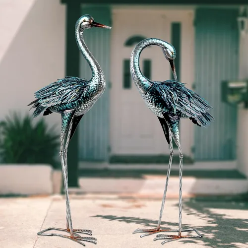 Miniatura 8 de Kircust Estatua de Grulla de Jardín para Exteriores, Señuelo de Garza Azul Esculturas y Estatuas de Jardín, Arte de Pájaro de Metal para Decoración