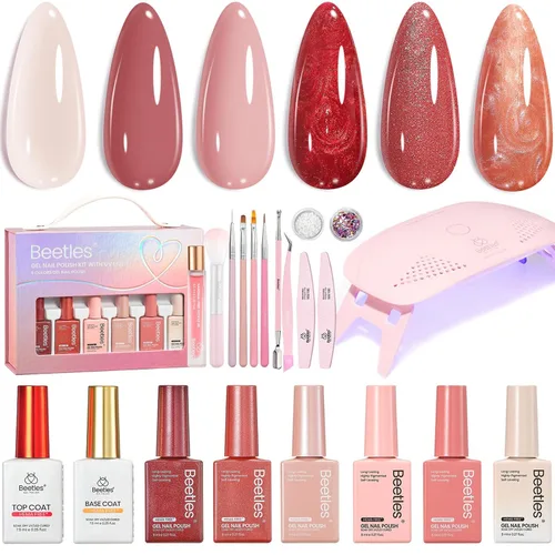 Miniatura 14 de Beetles - Kit de uñas de gel rosa sin HEMA de 0.3 onzas líquidas con luz UV, 5 piezas de esmalte de gel de burbujas rosa claro, kit de manicura