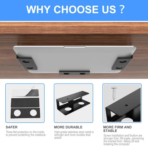 Miniatura 7 de Soporte de metal para debajo del escritorio con tablero de fieltro para proteger tu laptop, soporte de bandeja para laptop debajo del escritorio