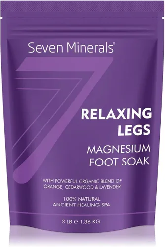 Seven Minerals Relaxing Legs - Escamas de cloruro de magnesio de 3 libras, absorbe mejor que la sal de Epsom, fórmula única de remojo de pies para