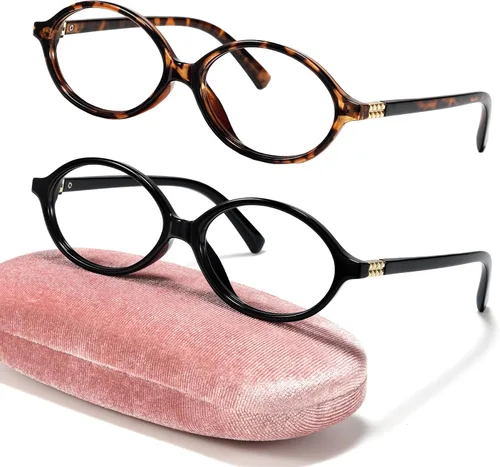 Miniatura 22 de Slocyclub - Lentes de bloqueo de luz azul de moda ovaladas para mujeres y hombres, anteojos vintage con armazón pequeño ovalado retro, Whiskey