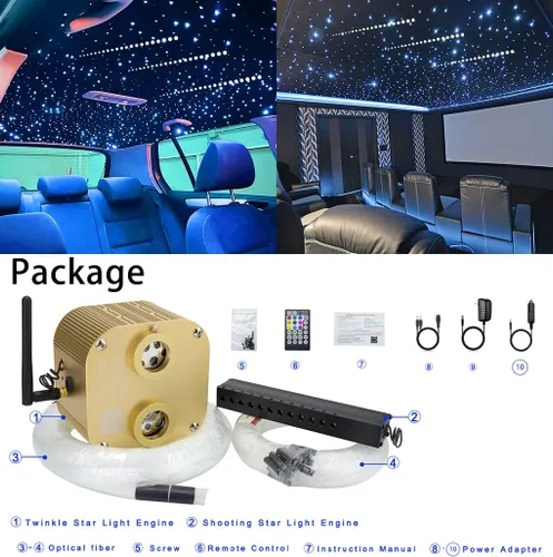 Miniatura 6 de AZIMOM Bluetooth de doble puerto de 20 W, luces parpadeantes de fibra óptica, kit de iluminación de techo de estrella fuga de meteoritos mixtos, 860