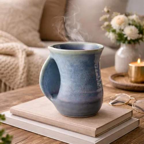 Miniatura 9 de Taza calientamanos, de cerámica y pintada a mano - Bolsillo contorneado mantendrá la calidez del calor de tu bebida - Mantén tus dedos calientes