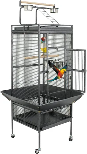 ZENY Jaula para loros de 61 pulgadas con superficie de juego, jaula grande de hierro forjado con soporte móvil para periquitos, cacatúas, cuacquero,