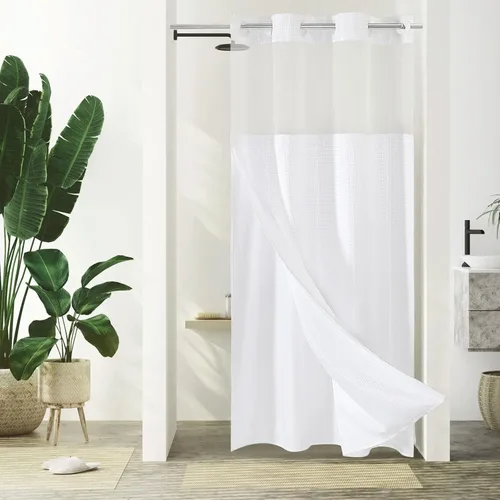 Miniatura 30 de Gibelle: cortina de ducha pequeña para baño de 36x74, cortina de ducha de punto gofre con juego de forro de tela a presión, no necesita ganchos