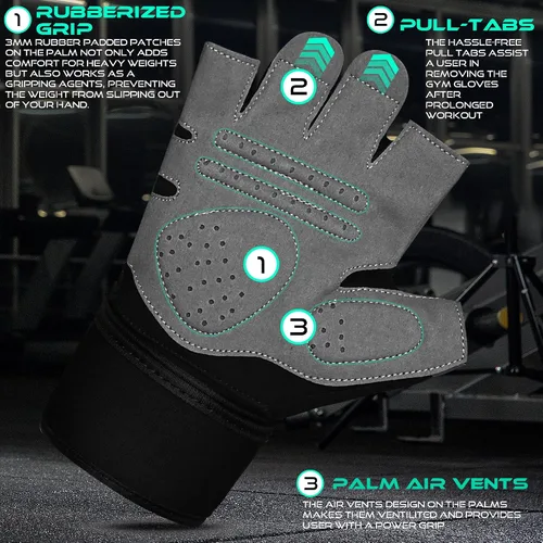 Miniatura 4 de WESTWOOD FOX Guantes de gimnasio para entrenamiento de fitness, antideslizantes, absorben los golpes, guantes de levantamiento de pesas, agarre