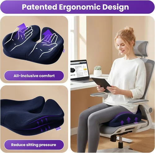 Miniatura 8 de ZZ-WELL Cojines de asiento para sillas de oficina, cojín ergonómico para aliviar el dolor y la presión del coxis, cojín de asiento de espuma Azul