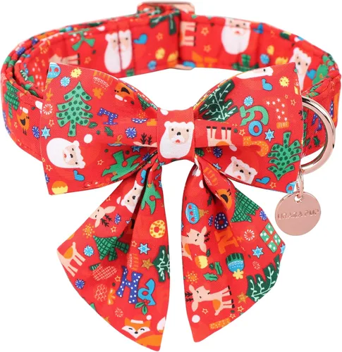 Miniatura 26 de Collar de Navidad para perro con pajarita, collar de Navidad para cachorros, hembras, machos, perros o gatos, collares con lazo con hebilla de metal