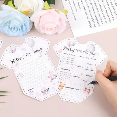 Miniatura 6 de CCINEE 50 tarjetas de predicción para baby shower, juegos de revelación de género, tarjetas de deseos y consejos para niños y niñas, padres recién