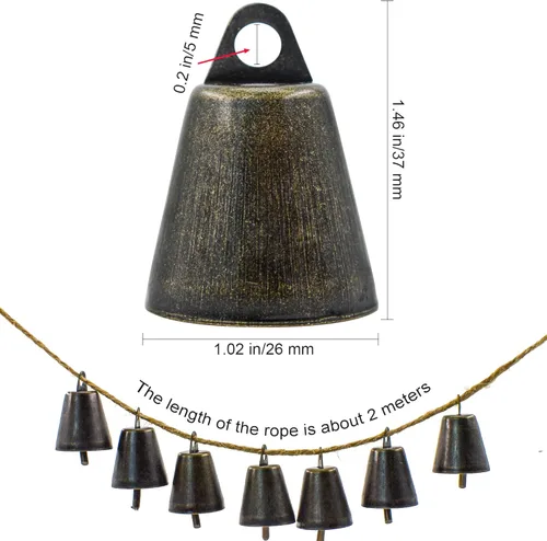 Miniatura 2 de 9 cascabeles de bronce vintage (1.46 x 1 pulgadas), cascabeles para manualidades, campanas de vaca en cuerda de yute, campanas de Navidad