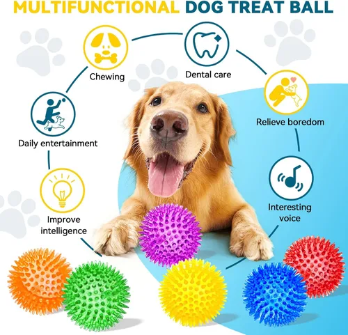 Miniatura 3 de SHARLOVY Pelota de juguetes para perros grandes de 3.5", paquete de 6 juguetes chirriantes, duraderos para masticadores agresivos, pelota con púas
