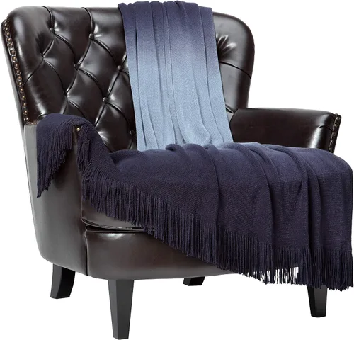 Miniatura 10 de Chanasya Manta acrílica súper suave con borlas en degradado gradual de alta calidad, cálida, acogedora, ligera y esponjosa para cama, sofá, silla