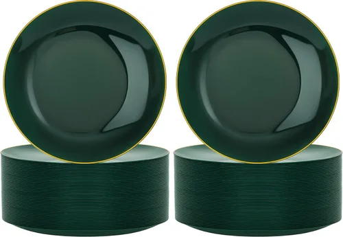 Miniatura 17 de Nervure - Juego de 100 platos de plástico desechables negros de 7.5 pulgadas, platos de postre negros desechables, platos de plástico dorado