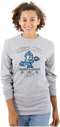 Miniatura 3 de Brisco Brands Retro Mega Man Running and Gunning Camiseta de manga larga para hombres y mujeres
