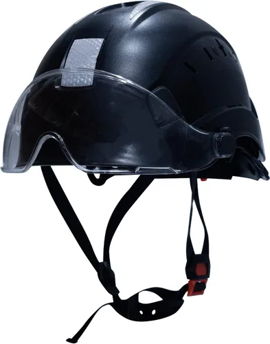 Casco duro negro con calcomanías reflectantes ANSI Z89.1, aprobado por ANSI Z89.1, ajustable, 6 puntos, suspensiones, visera retráctil para Negro 01