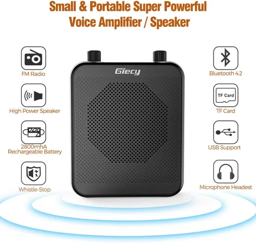 Miniatura 6 de Amplificador de voz portátil, Giecy 30W 2800mAh Bluetooth recargable amplificador de voz personal con auriculares con micrófono, altavoz de sistema