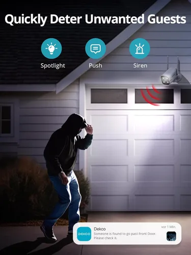 Miniatura 6 de DEKCO Cámara WiFi 2K rotación panorámica 180° cámaras de seguridad para exteriores con cable con visión nocturna a color, compatible con grabación