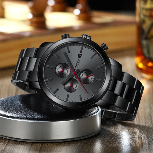 Miniatura 2 de CRRJU Relojes para hombres de lujo de acero inoxidable impermeable calendario cronógrafo analógico cuarzo relojes de pulsera