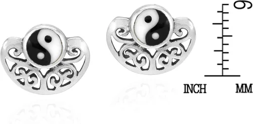 Miniatura 4 de Elegantes aretes de tuerca de plata de ley 925 con símbolo de Yin y Yang equilibrados en espiral, Esmalte