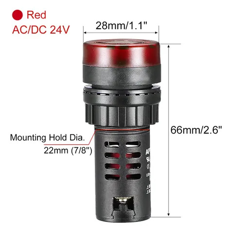 Miniatura 2 de uxcell 5 luces indicadoras rojas con zumbador AC/DC 24 V, 0.866 in, alarma intermitente de montaje en panel, para panel de control eléctrico, HVAC