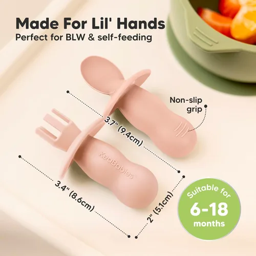 Miniatura 3 de KeaBabies Juego de 4 cucharas y tenedores de silicona para bebés - Utensilios para destete con luz LED para bebés de 6 a 12 meses, cuchara y tenedor