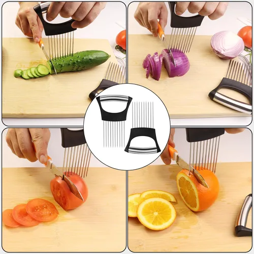 Miniatura 5 de Soporte para rebanar cebolla, rebanador de cebolla de acero inoxidable para rebanar cebollas, papas, tomates, aguacates, huevos y verduras
