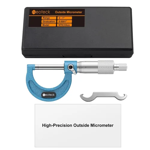 Miniatura 7 de Neoteck Micrómetro exterior de 0-1 pulgada con resolución de 0.0001 pulgadas, yunques con punta de carburo, micrómetro mecánico de precisión