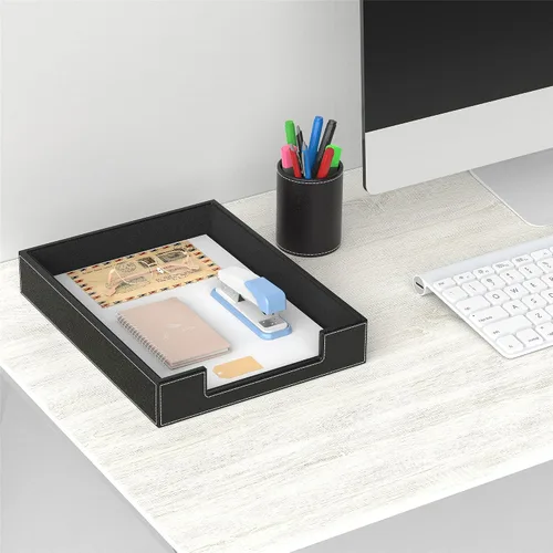 Miniatura 5 de Bandeja de cartas de cuero, organizador de escritorio elegante THIPOTEN para suministros de oficina, correo, papel, archivo, revista, organización