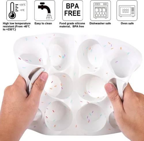 Miniatura 4 de Juome Moldes de silicona para mordeduras de huevo, 12 tazas de moldes de silicona para magdalenas para hornear, molde de silicona antiadherente