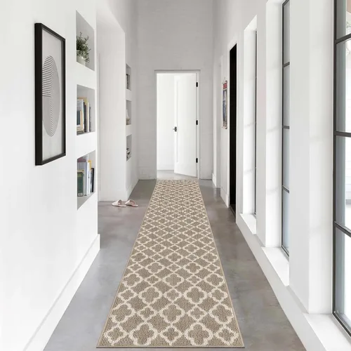 Miniatura 26 de U'Artlines Alfombra de pasillo larga para pasillo de 2 x 8 pies, antideslizante, alfombra de piso de cocina, patrón geométrico beige, lavable a