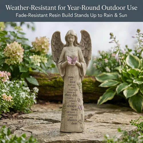 Miniatura 4 de Estatua de ángel de resina para jardín con mariposa, decoración de patio y césped, escultura impermeable al aire libre, adorno para ángel, regalos