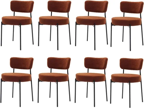 Miniatura 12 de Boucle - Juego de 2 sillas de comedor, modernas sillas de cocina tapizadas de mediados de siglo con respaldo curvado y patas de metal negro, sillas