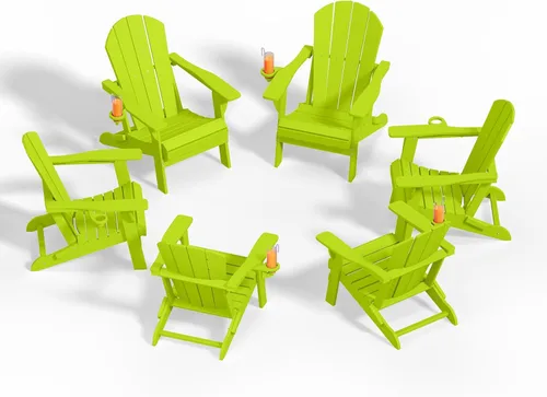 Miniatura 17 de Silla plegable Adirondack con portavasos, juego de 2, sillas de plástico HDPE para exteriores, resistentes a la intemperie, aspecto de madera real