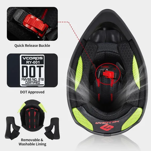 Miniatura 9 de VCOROS - Casco de bicicleta de tierra para niños, casco de motocicleta para jóvenes, RY001 - Casco de cara completa para niños para ATV BMX UTV