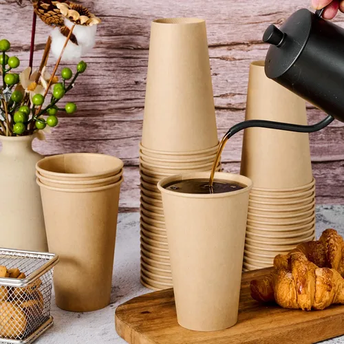 Miniatura 3 de LITOPAK Paquete de 100 tazas de papel kraft de 16 onzas para agua, jugo y té, tazas de café caliente desechables para hogar, restaurante, tienda