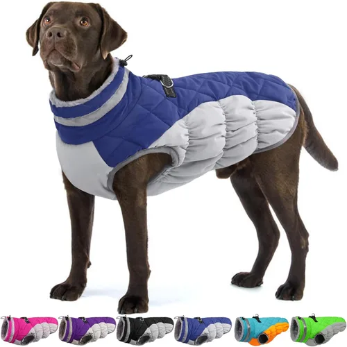 Miniatura 26 de Abrigo de invierno para perro, chaqueta grande para perro, chaqueta impermeable para mascotas con cremallera trasera, abrigo para mascotas con arnés