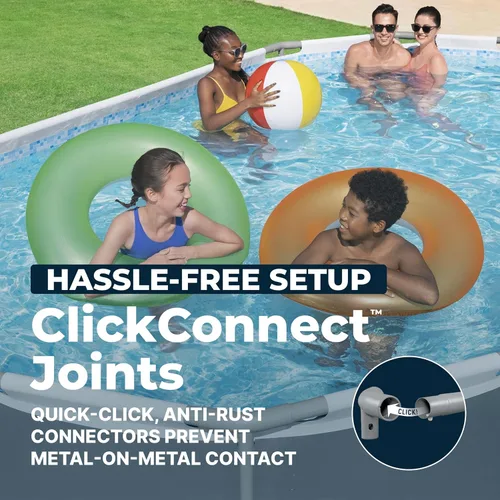 Miniatura 6 de Bestway 56655E Power Steel - Juego de piscina de 16 x 10 x 42 pulgadas, marco ovalado para exteriores sobre el suelo, con bomba de filtro de Gris