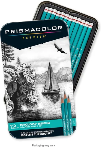 Prismacolor Premier - Lápices de grafito turquesa para bocetos, puntas medias, para colorear para adultos, paquete de 12