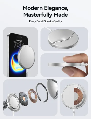 Miniatura 4 de JSAUX Cargador para iPhone 17 Magsafe Carga Inalámbrica, Compatible con iPhone 17 Air Pro Max/16/15/14/13/12 Series, Almohadilla de Carga Magnética