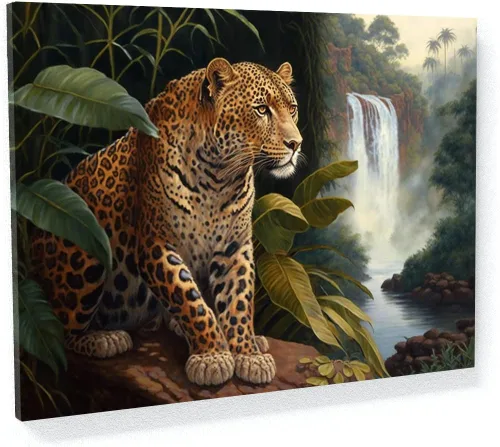 Miniatura 23 de Sense Canvas Arte en lienzo con retrato de leopardo verde 2 – Decoración del hogar para pared, póster grande 40 x 30 / 0.75 pulgadas