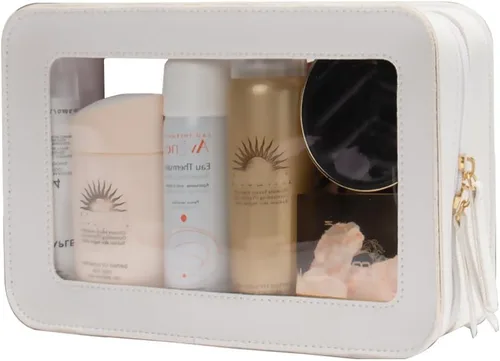 Miniatura 2 de Bolsa de maquillaje transparente pequeña, aprobada por la TSA, bolsa de aseo portátil con cremallera, bolsa de viaje para cosméticos, estuche Blanco