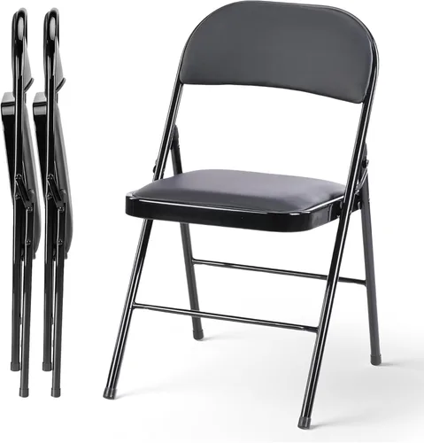 Miniatura 10 de HealSmart Paquete de 2 sillas plegables con asientos acolchados de cuero, marco de metal resistente, diseño portátil apilable para uso en interiores