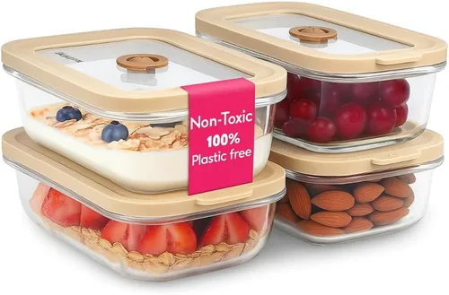 Miniatura 10 de Ziruma Paquete de 4 recipientes de vidrio no tóxicos para almacenar alimentos con tapas, sin plástico, recipientes herméticos para preparación