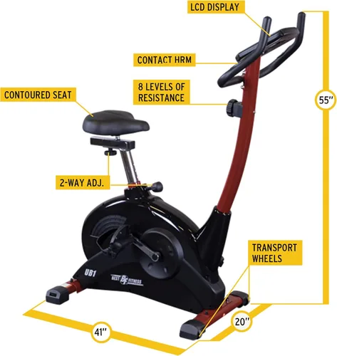 Miniatura 3 de Body-Solid (BFUB1R) La mejor bicicleta vertical de fitness con asiento ajustable y pantalla LED de resistencia magnética de 8 niveles para un fácil