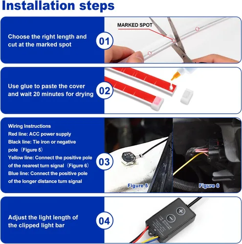 Miniatura 4 de Tira de Luz LED Cortable para Debajo del Capó del Coche, Tiras LED para Motor Automotriz, Luz Direccional Guía Decorativa, Impermeable IP66