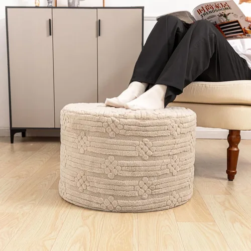 Miniatura 14 de Asuprui Puf otomano reposapiés – Taburete redondo de espuma todo en uno de felpa para un descanso acogedor, puf de piso y decoración elegante (café)