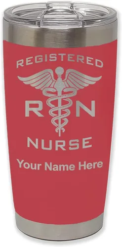 Miniatura 38 de LaserGram Vaso aislado al vacío de 20 onzas, enfermera registrada RN, grabado personalizado incluido (negro)